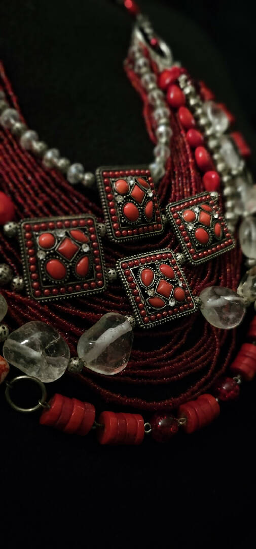 Ethnic ukrainian red necklace, Ukraine namysto, Statement red necklace, Vyshyvanka accessory, Made in Ukraine