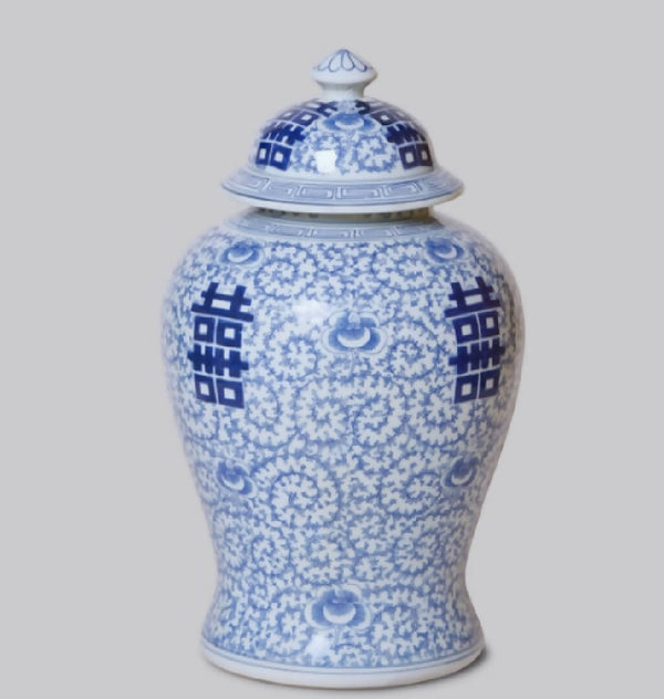 Double Happiness Scrolling Peony Lidded Temple Jar