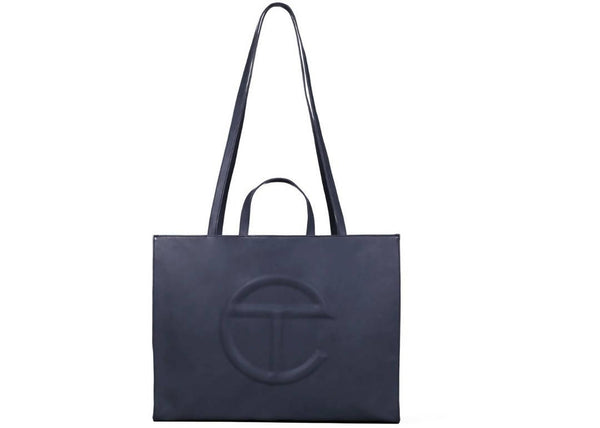 Telfar Shopping Bag Large Navy in Vegan Leather with Silver-tone