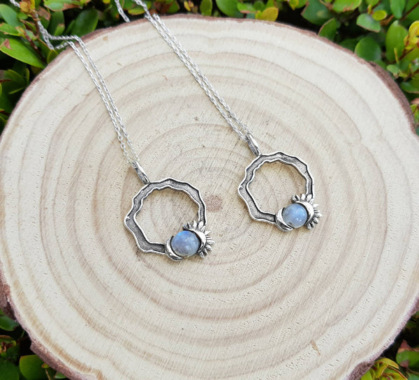 Rainbow Moonstone Sun And Moon Necklace In 925 Sterling Silver Lunaris Necklace