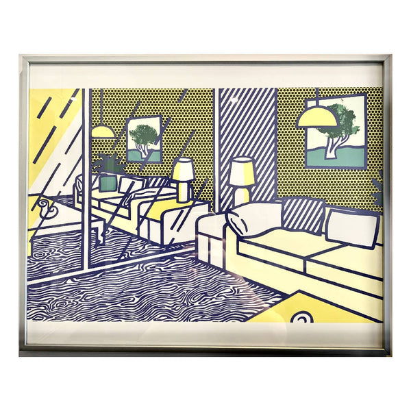 Pop Art Roy Lichtenstein "Living Room" Reproduction Print on Canvas in silver frame