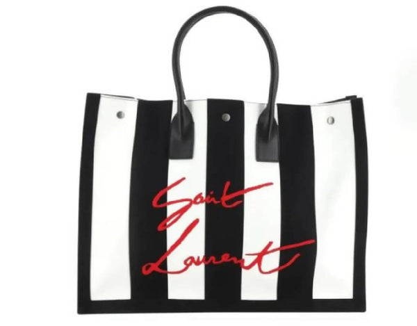 Saint Laurent NOE Striped Logo Tote Bag Large Black
