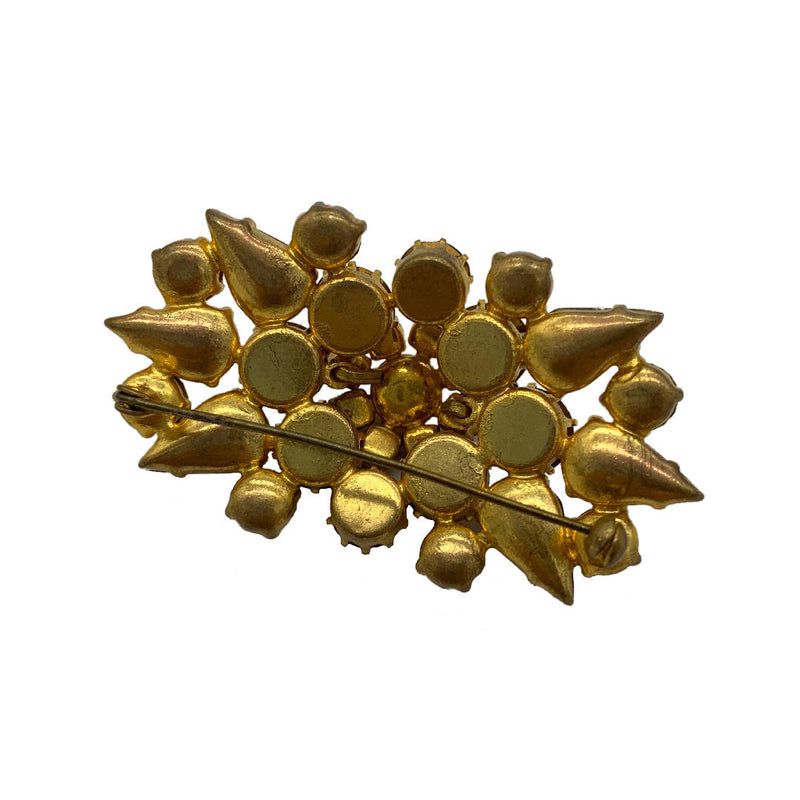 vintage faux crystal studded brooch in brown and gold colour