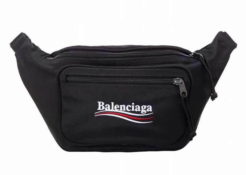 Balenciaga Political Logo Belt Bag Black/White in Canvas with Silver-tone