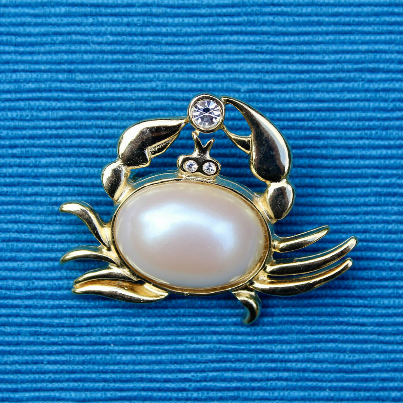 1980s Pearl Cabochon Crab Brooch