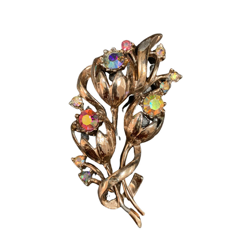 Flower bouquet jewelled vintage brooch
