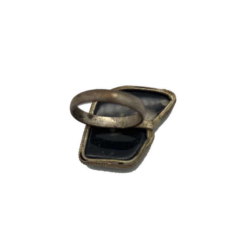vintage stunning black natural gemstone asymmetric shape ring