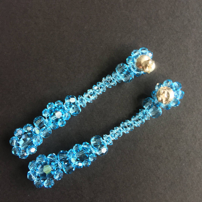 Beautiful handcrafted Swarovski crystal blue long earrings