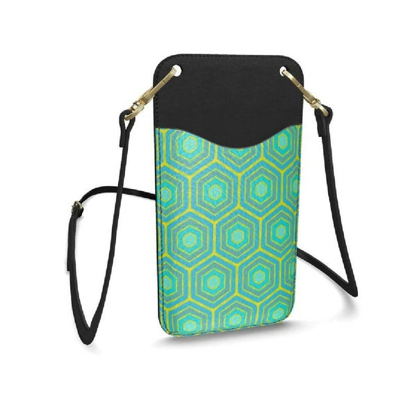 TURQUOISE HONEYCOMB LEATHER PHONE CASE WITH STRAP