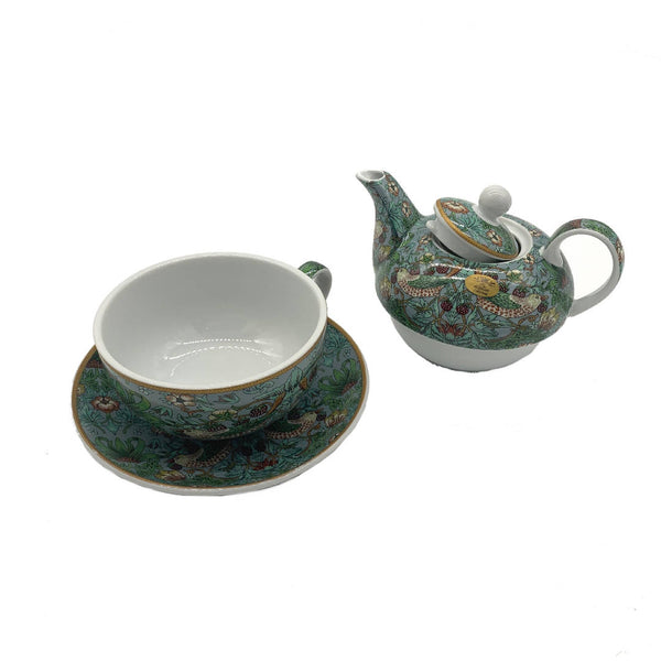 William Morris, Strawberry Thief Art deco style teapot and cup saucer gift set