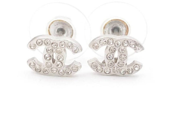 Chanel Classic CC Earrings Crystal Small Silver