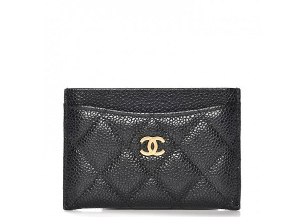 Chanel CC Card Holder Quilted Diamond Caviar Gold-tone Black in Caviar with Gold-Tone