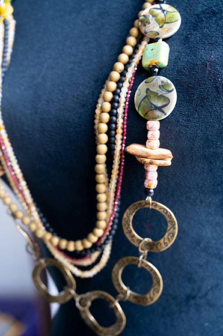 Draped Jeweled Stone & Bead Necklace