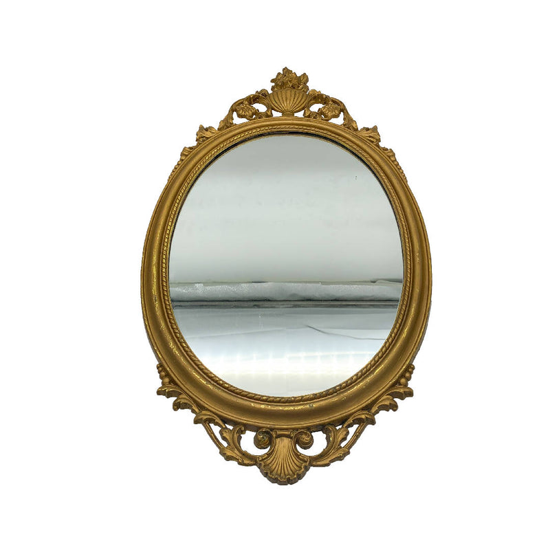 Vintage Baroque French Style decorative oval shape mirror with brass colour material frame