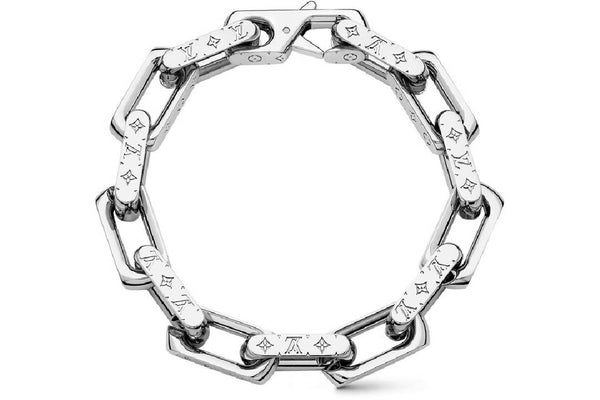 Louis Vuitton Chain Bracelet Engraved Monogram Silver M