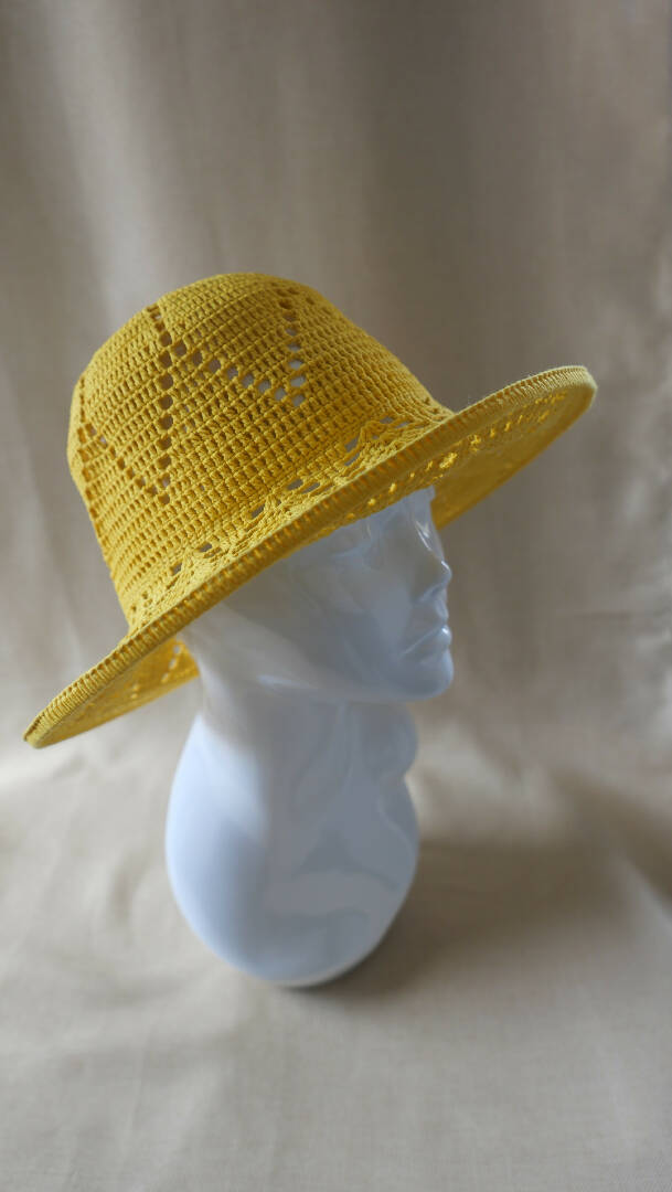 Honeycomb linen tulip hat, handmade sun bonnet hat, crochet garden hat, cottagecore yellow hat, summer floppy hat for women, wide brim hat