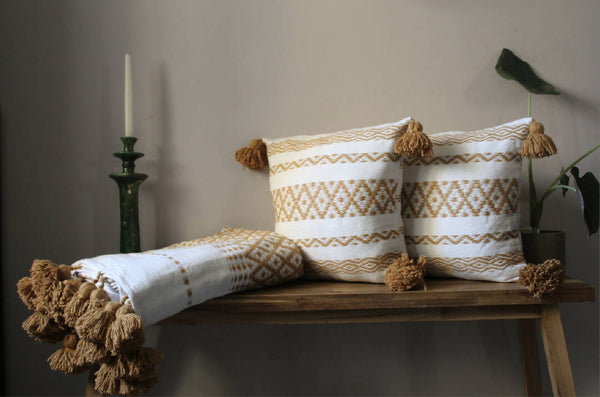 Moroccan Handwoven jacquard bed blanket saffron set