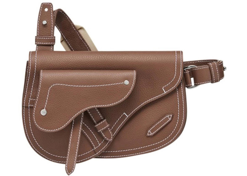 Dior x Kaws Pouch Saddle Brown in Grained Calfskin with Silver-tone