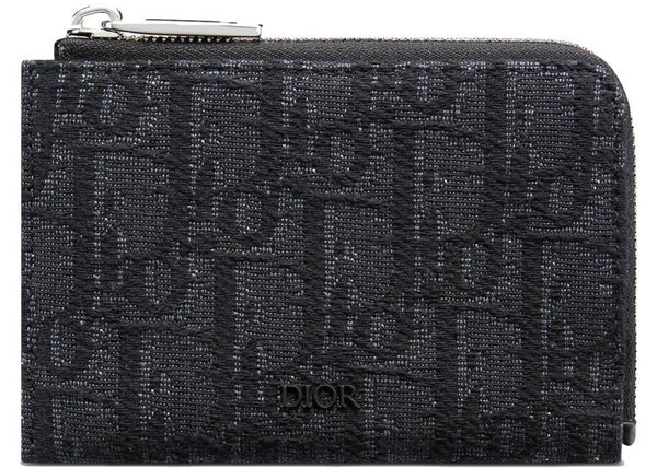 Dior Zip Wallet Oblique Black in Jacquard/Leather with Silver-tone
