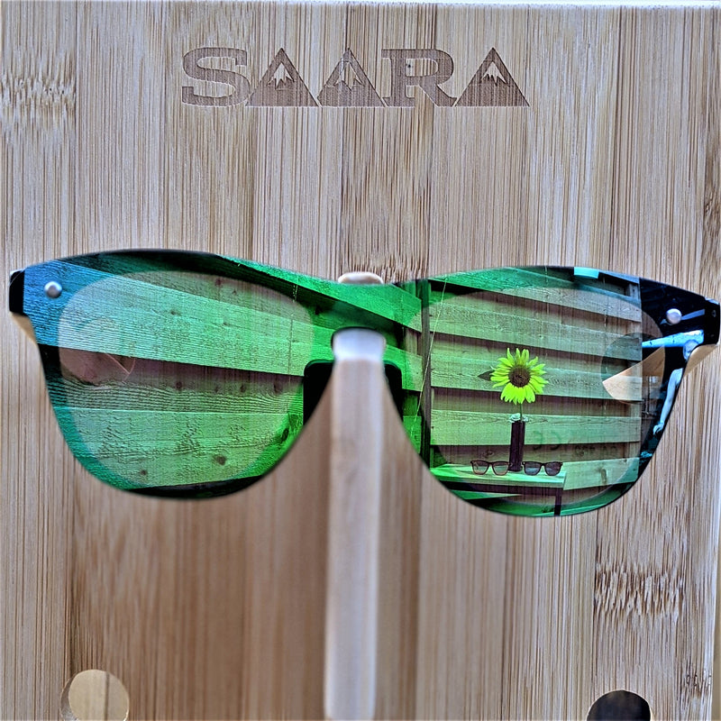 Emerald Sky - Green/Blue SAARA Shades with Bamboo Wood Arms