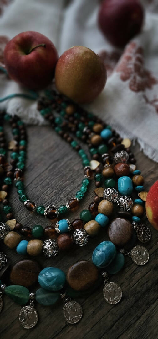 Large choker, Brown Teal necklace, Ethnic ukrainian necklace, Ukraine namysto, Statement red necklace, Vyshyvanka accessory, Made in UkraineMade