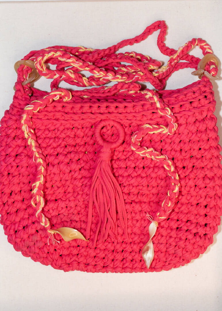 TROPICAL PINK Crocheted Beach Handbag