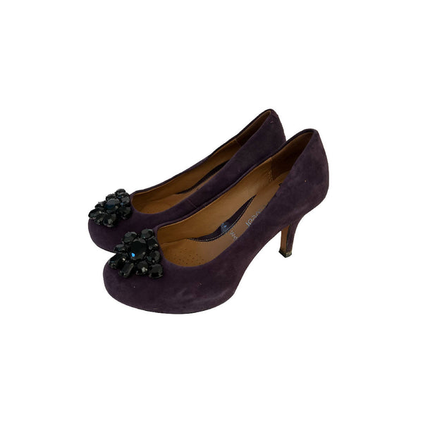 Vintage Clarks Purple Jewelled Softwear Wide Fit Occassion Heels Platform Shoes Size 3