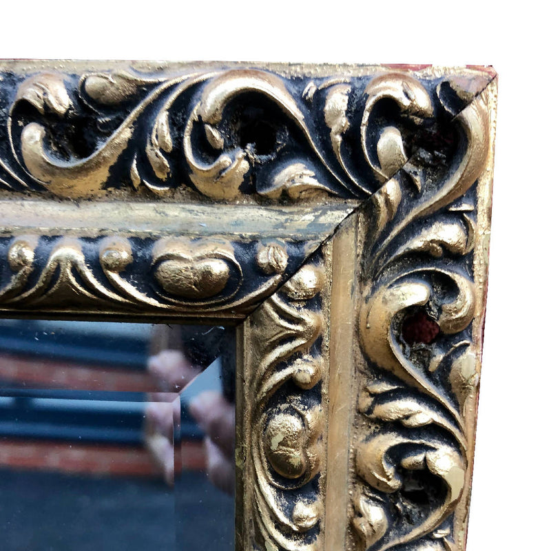 Vintage brass color carved floral wooden framed wall mirror