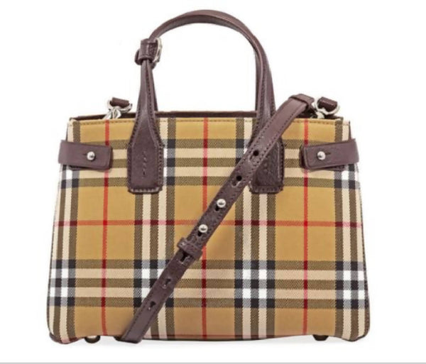 Burberry Banner Tote Leather Small Deep Claret