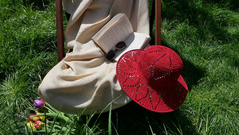 Burgundy linen tulip hat, cottagecore sun hat, crochet garden handmade hat, bonnet hat, summer hat for women, wide brim hat with floppy brim