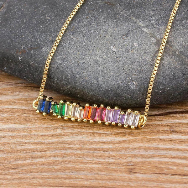 Colourful Rhinestone Pendant Chain Necklace