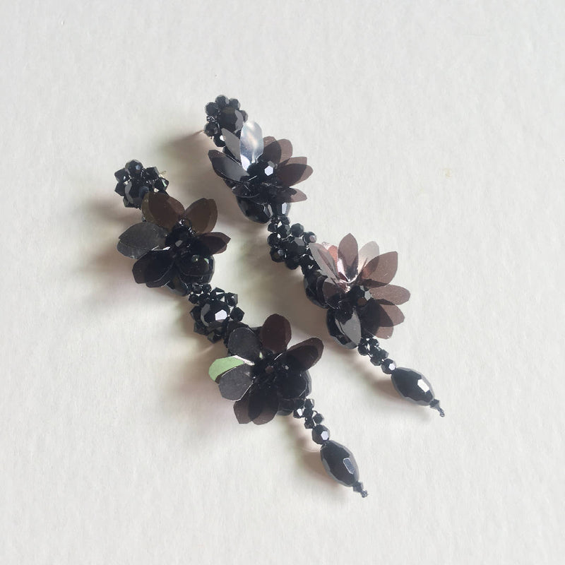 Beautiful handcrafted Swarovski crystal black floral earrings