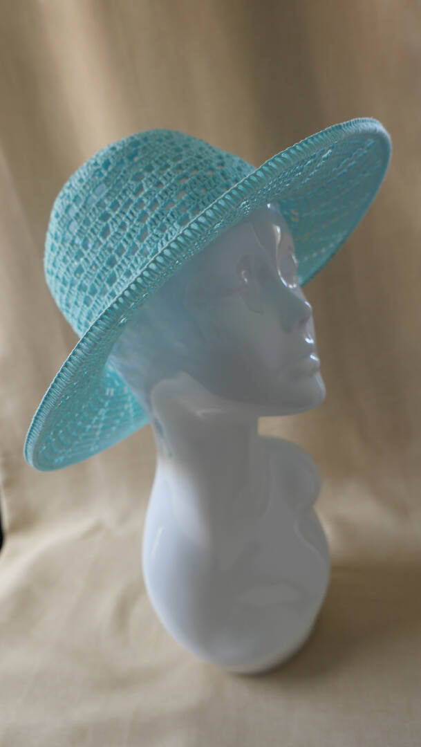 Linen teal tulip hat, crochet garden hat, sun bonnet hat, cottagecore sun hat, crochet summer hat for women, wide brim hat with floppy brim