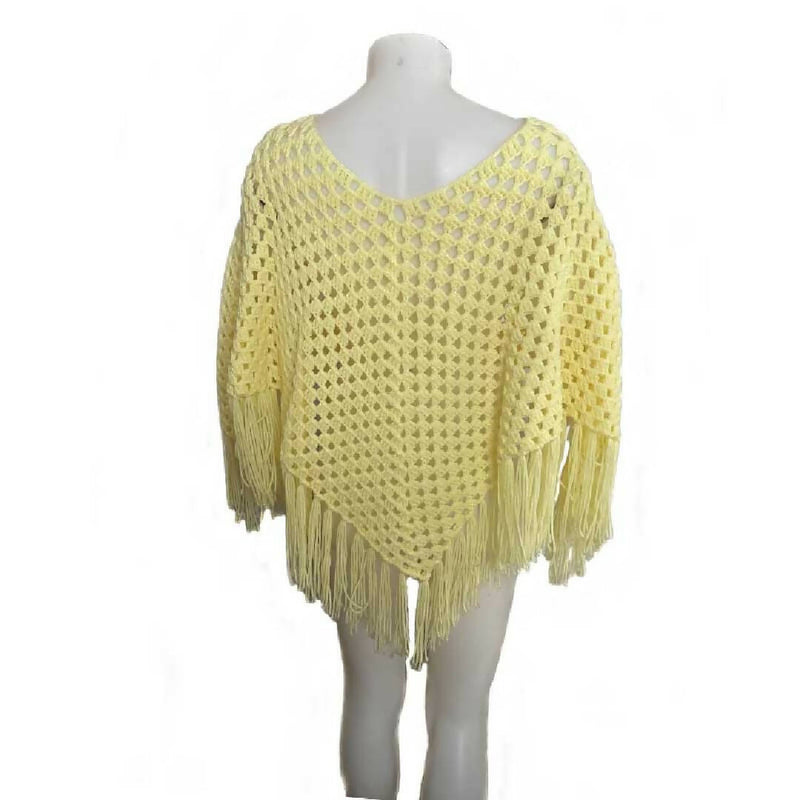 Women Poncho Yellow Crochet