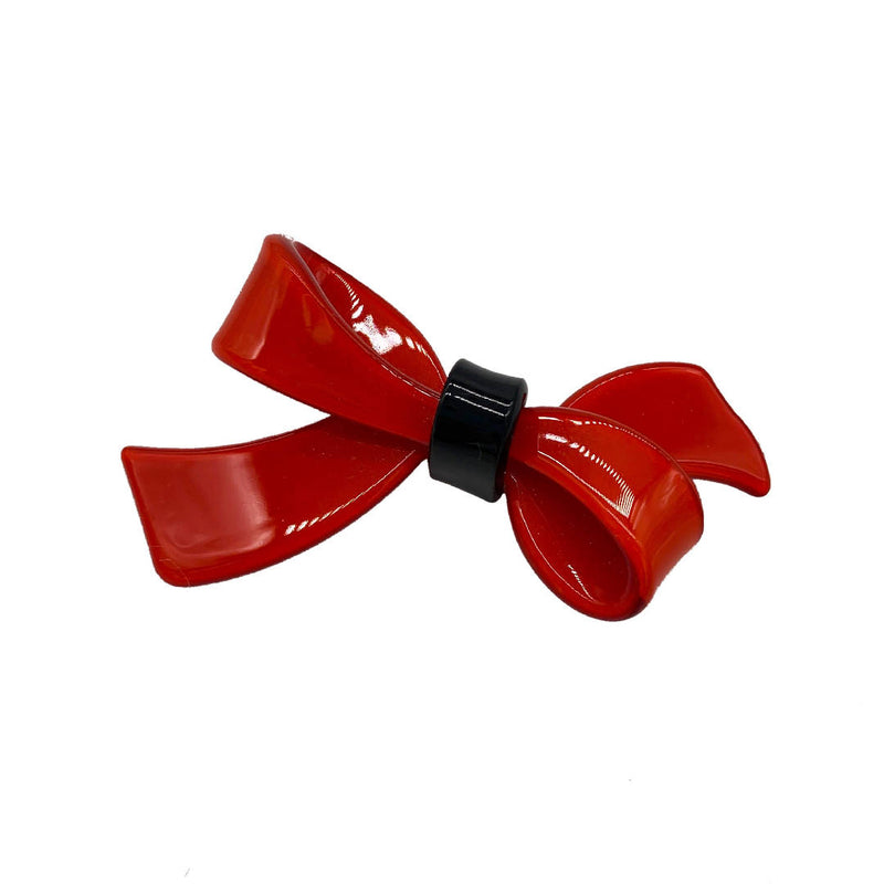 vintage super chic acrylic bow shaped brooch in red and black
