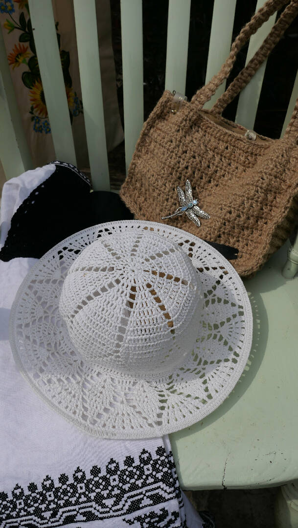 Holiday panama cap beach hat for women, summer fashion wide brim hat, handmade beach sun protection hat, linen beige cottagecore crochet hat