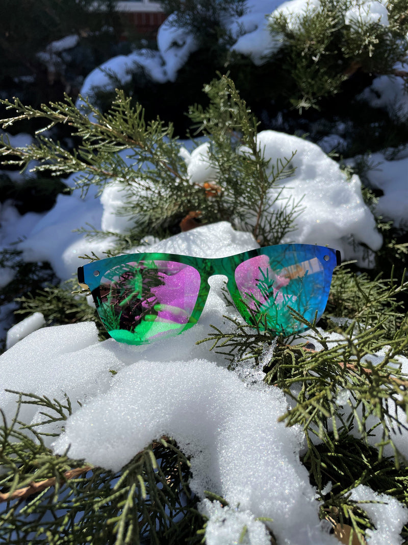 Emerald Sky - Green/Blue SAARA Shades with Bamboo Wood Arms