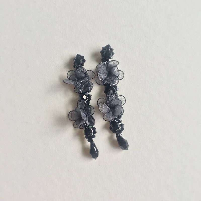 Beautiful handcrafted Swarovski crystal black flower earrings