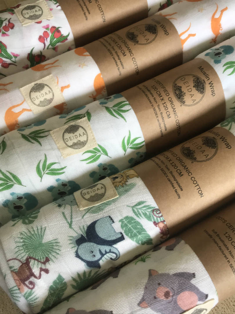 Deidaa GOTS certified Organic Cotton Muslin Nursery Print Baby Swaddle Blanket Wrap