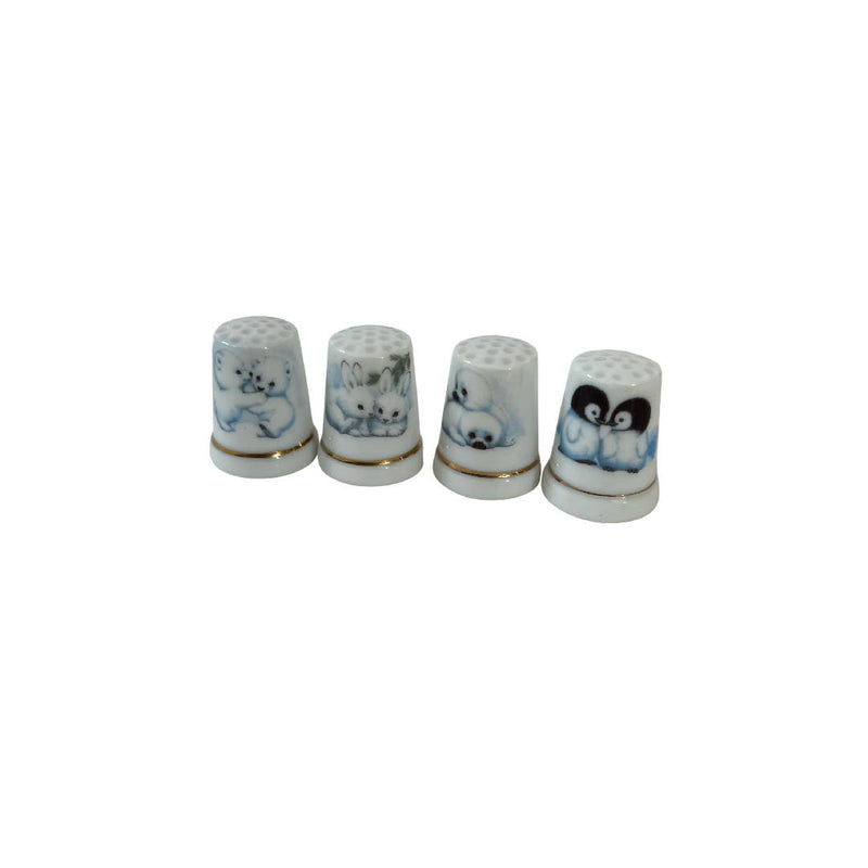 Vintage Ceramic Made in England Sewing Thimbles x 5 for Animal Lovers