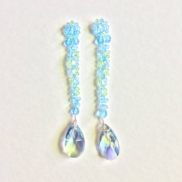 Pretty handcrafted green crystal drop earrings