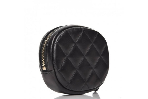 Chanel Zip Around Classic Coin Purse Quilted Diamond Black