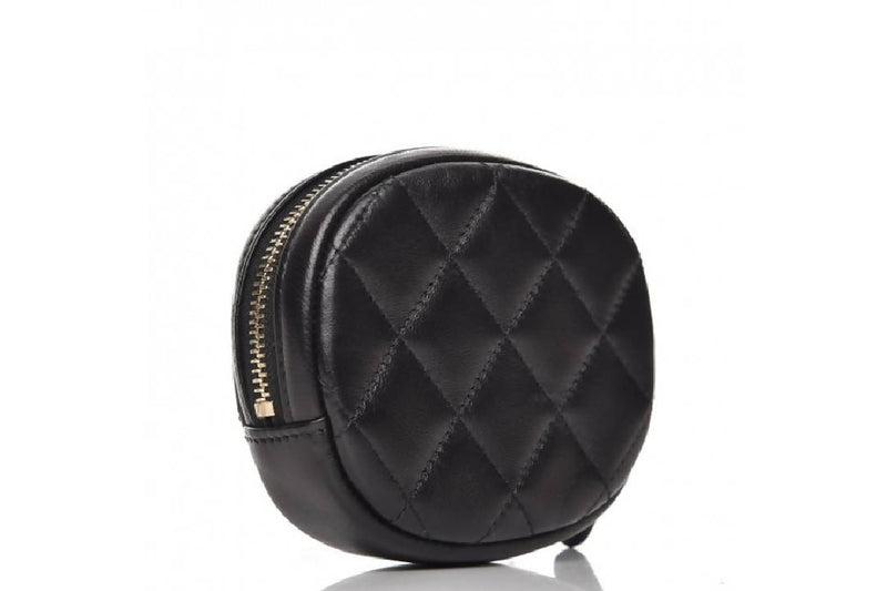 Chanel Zip Around Classic Coin Purse Quilted Diamond in Black