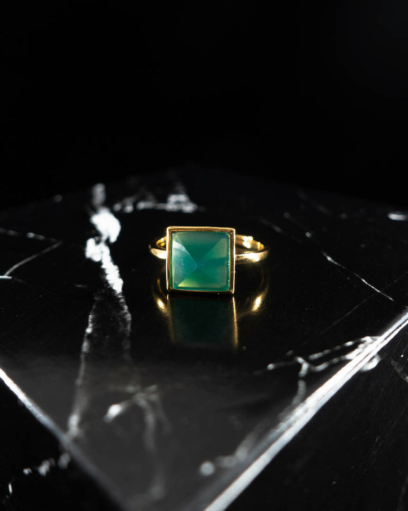 Green Agate Pyramid Ring