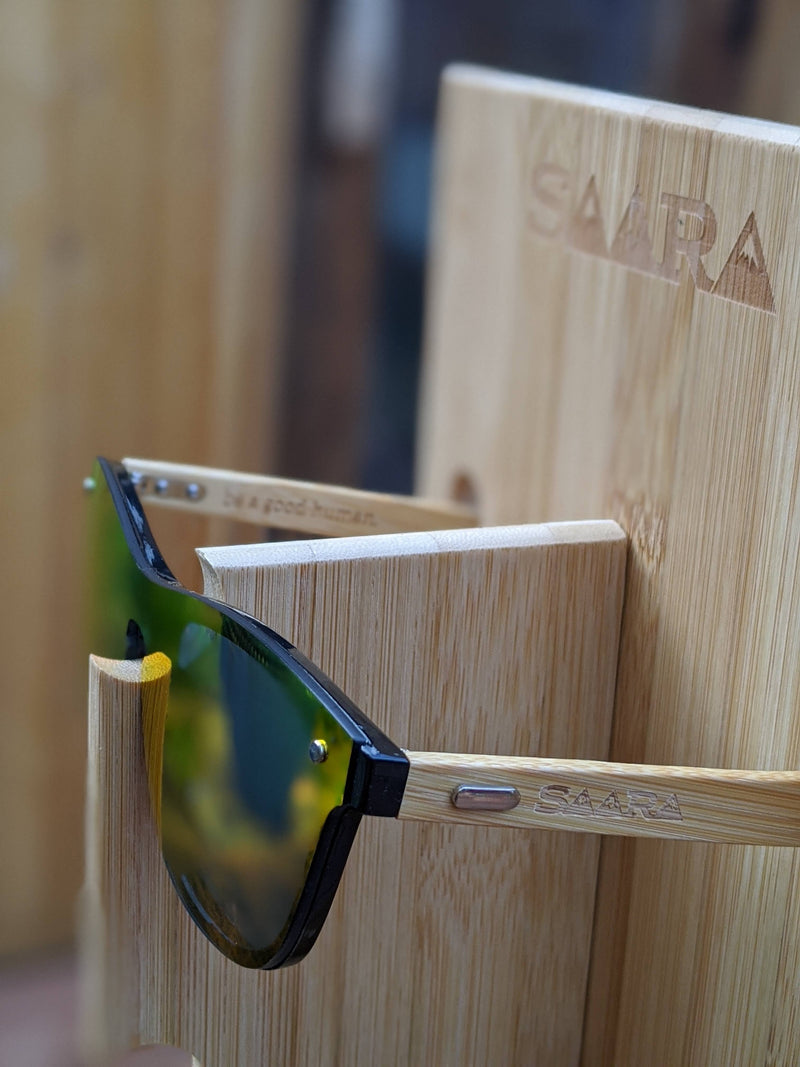 Emerald Sky - Green/Blue SAARA Shades with Bamboo Wood Arms