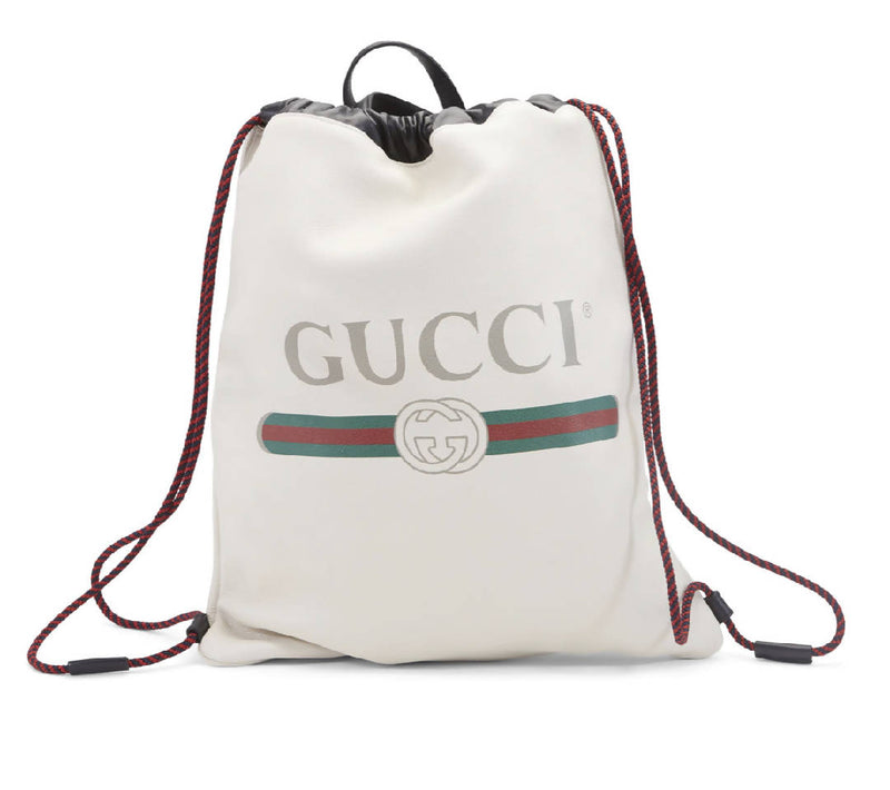 Gucci Drawstring Backpack Vintage Logo White in Leather
