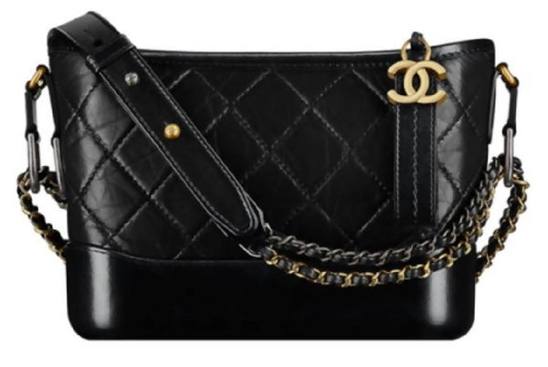 Chanel Gabrielle Hobo Bag Diamond Gabrielle Quilted Aged/Smooth Small Black