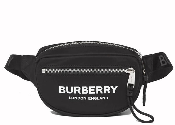 Burberry Cannon Bum Bag Logo Print ECONYL Small Black in ECONYL Nylon/Leather with Silver-tone