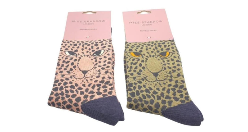 Miss Sparrow Womens Leopard Bamboo Socks - 2 Pair Pack  One Size