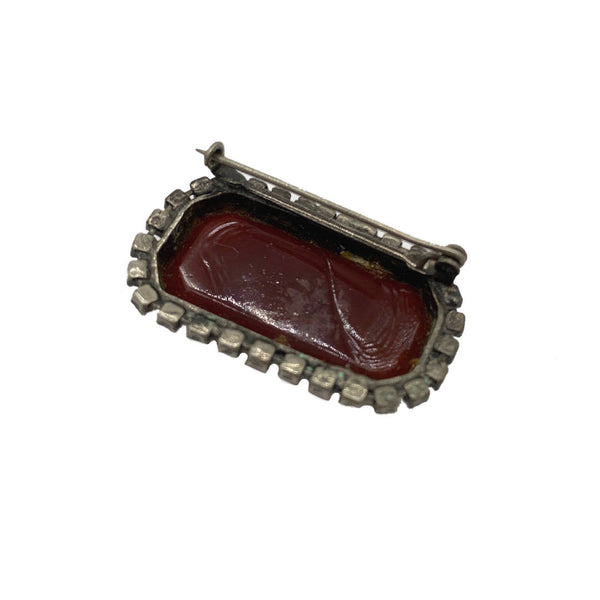 vintage natural stone surrounded by faux diamonds burgundy colour brooch